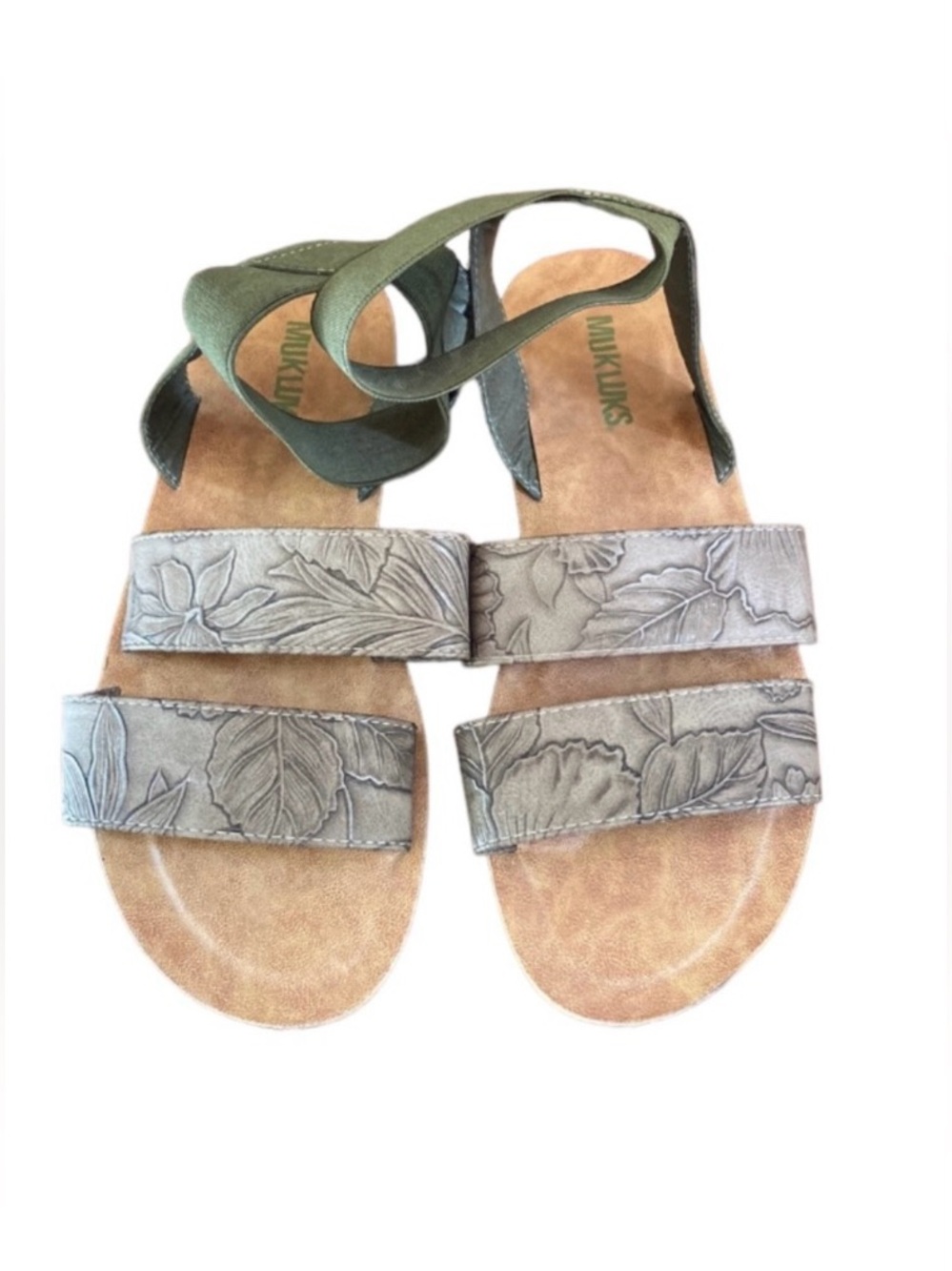 MUK LUKS Woman’s About It Sandal Olive Green SZ 9 Earthy Utility Boho Sandals
